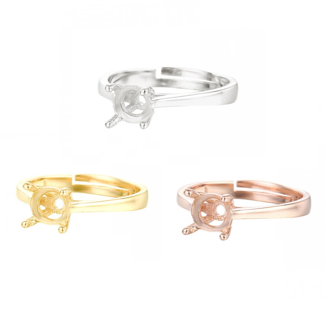 925 Sterling Silver 4 Prong Ring Base Blank Fit 5.5/6/5/7/5mm Round ...