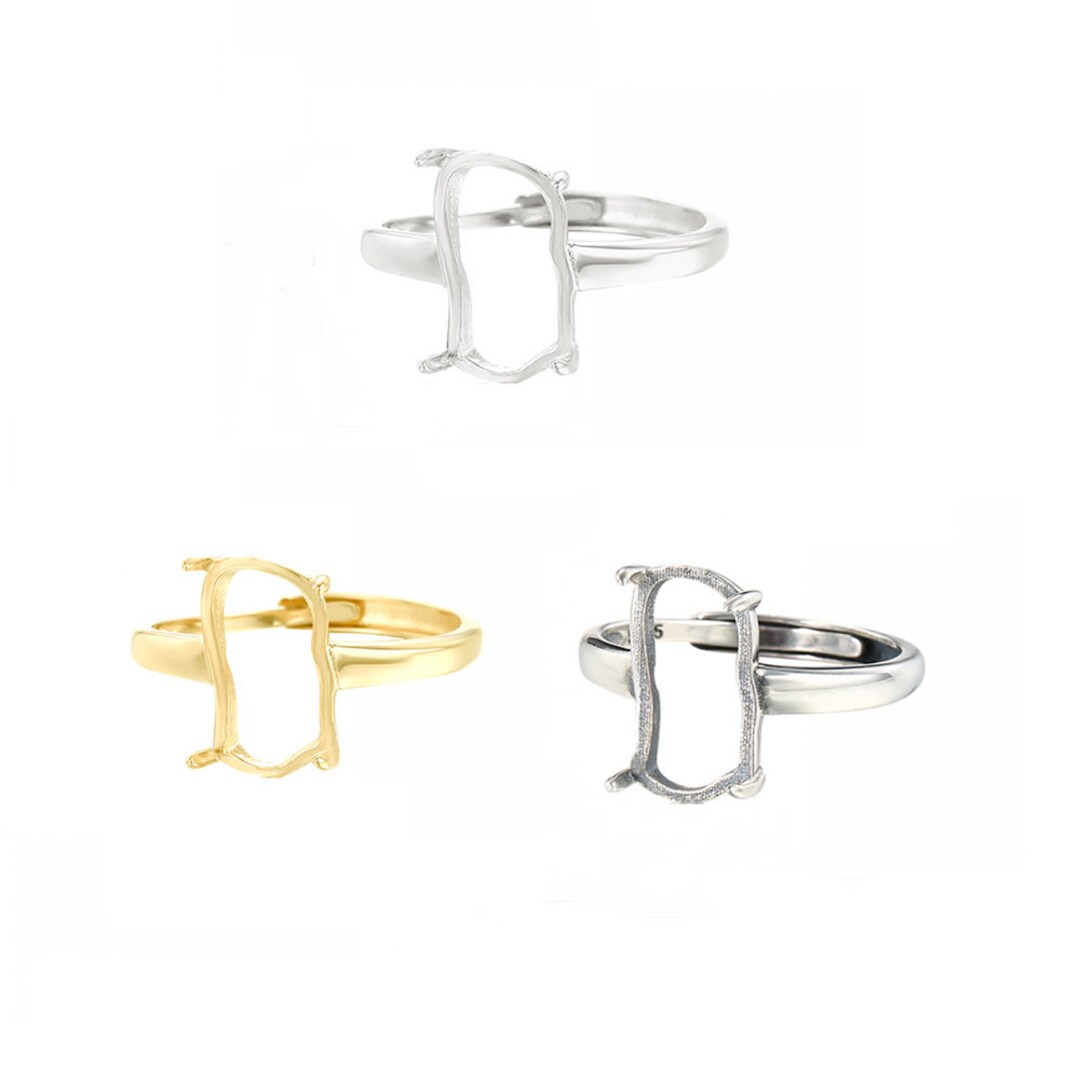 925 Sterling Silver Adjustable Ring Base for 7x14mm Irregular Stone ...