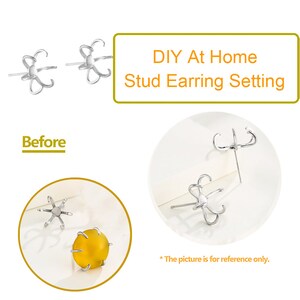 2 Pairs Sterling Silver Earring Blanks – 6-Claw Stud Settings For 10-14mm Gemstones – DIY Jewelry Making - View #6