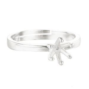 925 Sterling Silver Adjustable Ring Blanks for 6.5mm Round Stones 6 Claws Claw Ring Base Cabochon Setting for Women