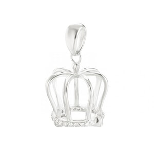 May include: Silver crown pendant with a clear crystal encrusted band.