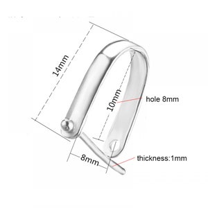 May include: Silver-toned metal earring finding with a 14mm length, 10mm width, 8mm hole, and 1mm thickness.