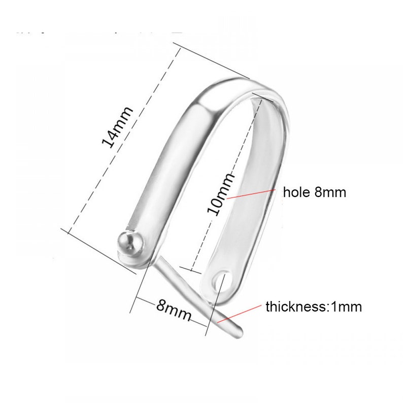 May include: Silver-toned metal earring finding with a 14mm length, 10mm width, 8mm hole, and 1mm thickness.