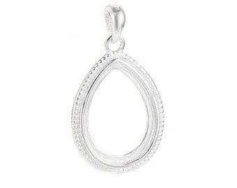 Bandeja redonda para colgante de plata de ley 925 maciza, ideal para engastar una gema en forma de lágrima de 10 x 14 mm para la elaboración de collares y joyas.