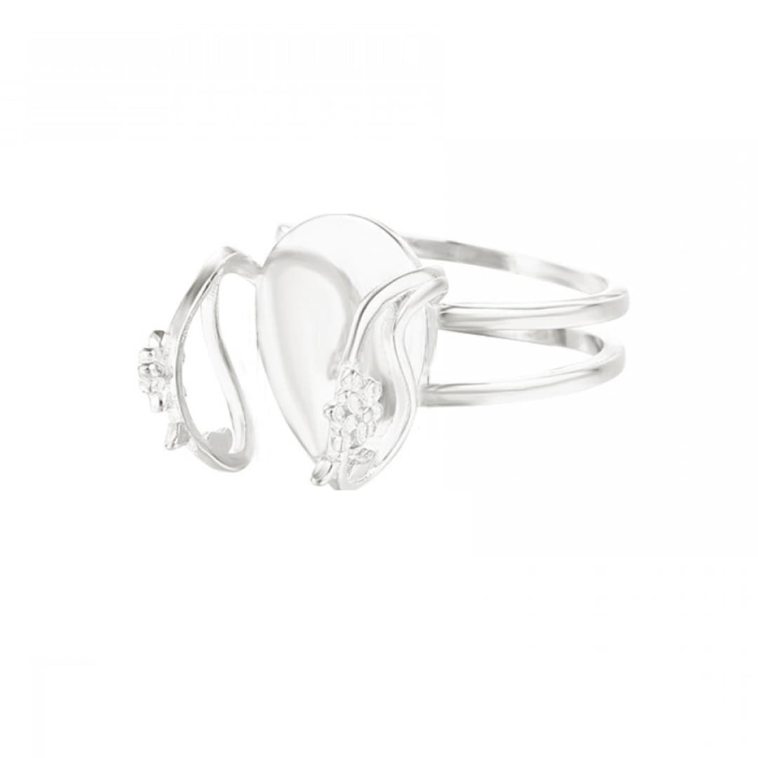 925 Sterling Silver Adjustable Flower Ring Base Blank Finding for 10x14mm Drop Gemstone Setting