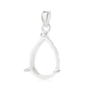 925 Sterling Silver Pendant Blank for 5X7/6X8/7X9/8X10/8X12/14X18mm Teardrop Cabochon Semi Mount Dangle Pendant Setting DIY Pendant Necklace