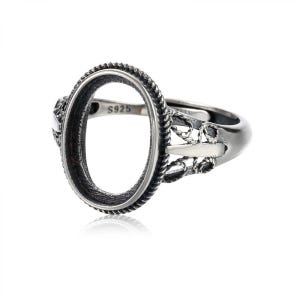 925 Sterling Silver Oval Adjustable Ring Base Blank Bezel Ring Cabochon Base Finger Rings Components Findings for Jewelry Making Craft