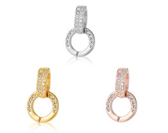 S925 Sterling Silver Micro Pave Cubic Zirconia Fold Over Clasp Bail Clasps Bracelet Extension Clasp Connector for Jewelry Making