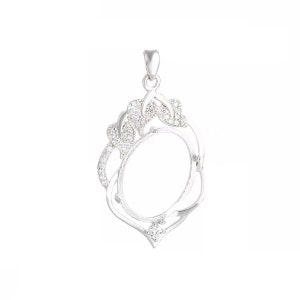 Colgante de plata de ley 925 en blanco para cabujones ovalados de 16 x 20 mm, base colgante, bandejas para fabricación de joyas artesanales