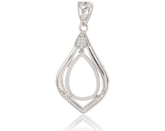 Solid 925 Sterling Silver Semi Mount Pendant for 10X14/12X16/13X18mm Teardrop Cabochon Setting Pendants Handmade Jewelry Making