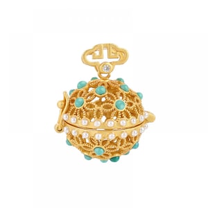 Frosted Gold Cage Locket Pendant 925 Silver Round Ball Pendant Gemstone for 10-14mm Round Bead Locket Charms Necklace DIY Jewelry