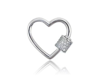 925 Sterling Silver Cubic Zirconia Screw Carabiner Locking Clasp Heart Necklace Link Enhancer Shortener Connector for DIY Bracelet Jewelry