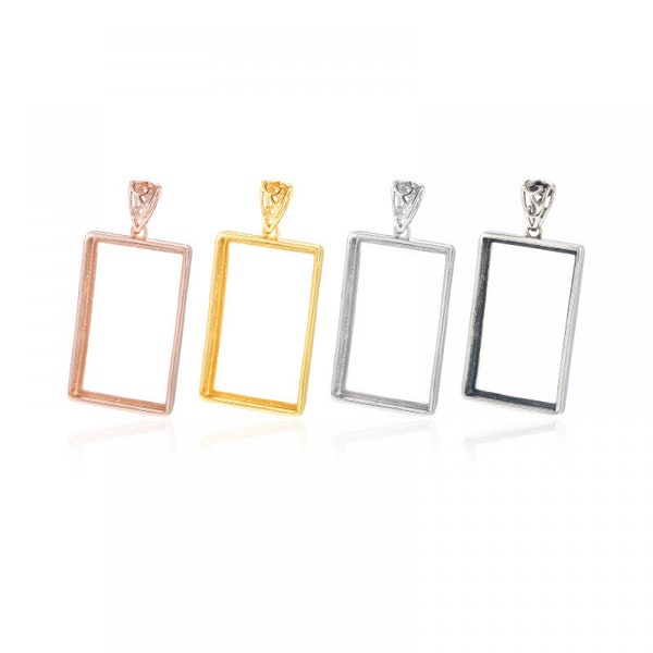 925 Sterling Silver Blank Pendentif Cabochon Set Tray fit 10X14 / 13X17 / 16X22 / 16X27 Rectangle Pierre Fait à la main Collier Bijoux pour femmes