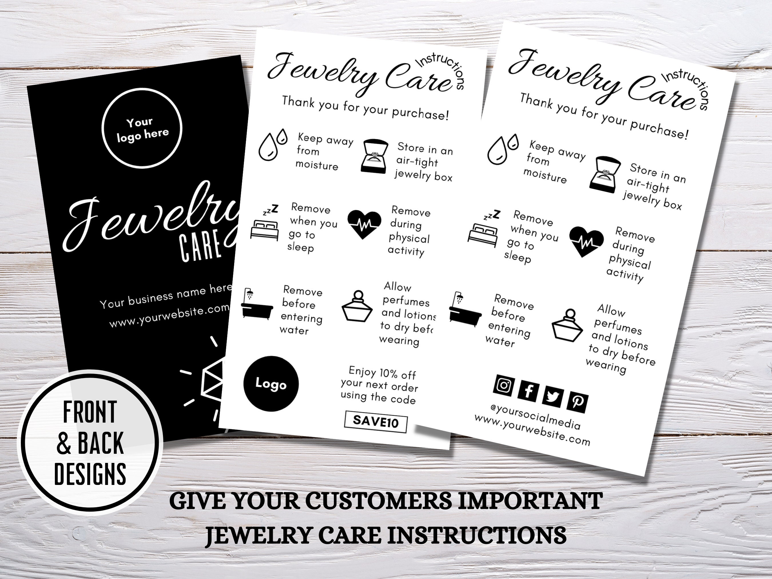 Editable Jewelry Care Cards Printable Jewelry Care - Etsy
