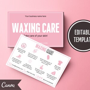 Waxing Care Card Template, Editable Aftercare Card, DIY Hair Removal Care Guide, Printable Hair Wax Care Card, Editable Beauty Care Cards