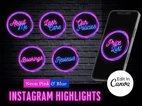 DIY Pink & Blue Neon Instagram Highlight Cover Template Story | Etsy