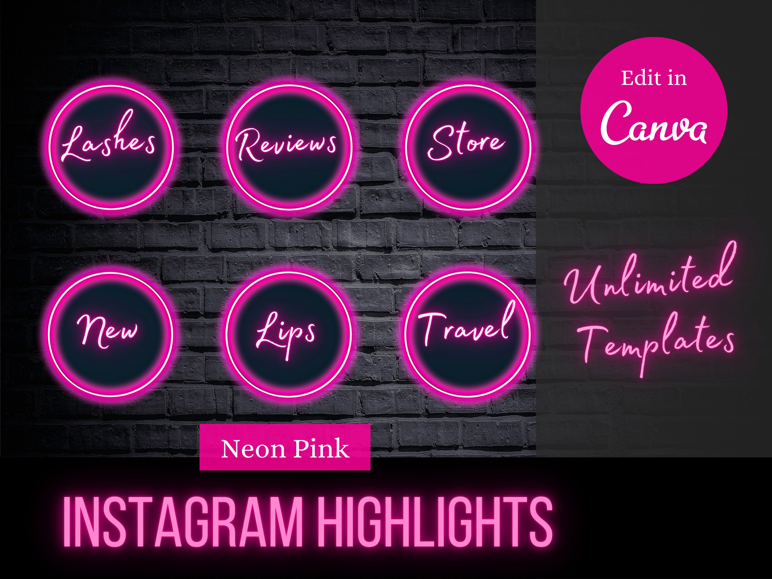 Highlight Covers Social Media Icons Editable Neon Highlights Instagram ...