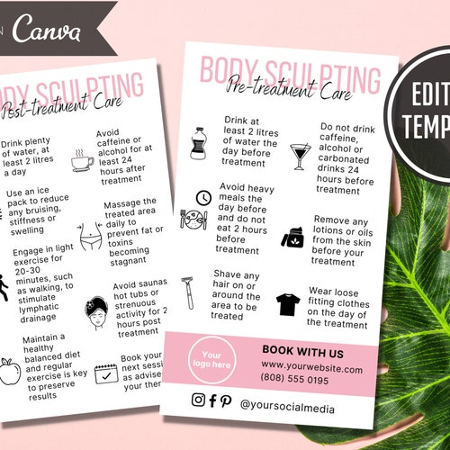 Body Sculpting Pre and Post Care Template Editable Body Etsy