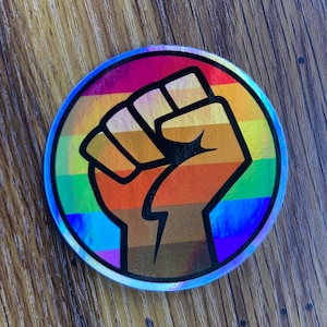 Holographic LGBTQ Pride Sticker • Queer POC Ally • Rainbow Waterproof Decal • Glossy Vinyl Sticker