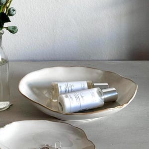 Key Bowl Console Table Dish White Beige Shallow Decorative artisan bowl irregular edges neutral Jewellery Tray Jewelry trinket dish entryway