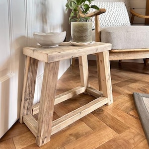 Wooden Milking Stool Rustic small bench made in UK bathroom stool living room decorative artisan coffee side table skinny bench 4 legs