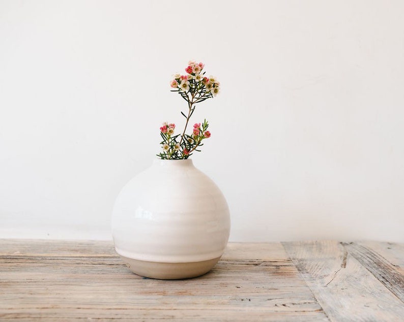 Small Round Ceramic bud Vase Natural Clay White reactive Glaze for dried flowers fresh flowers beige cream decorative vase image 6