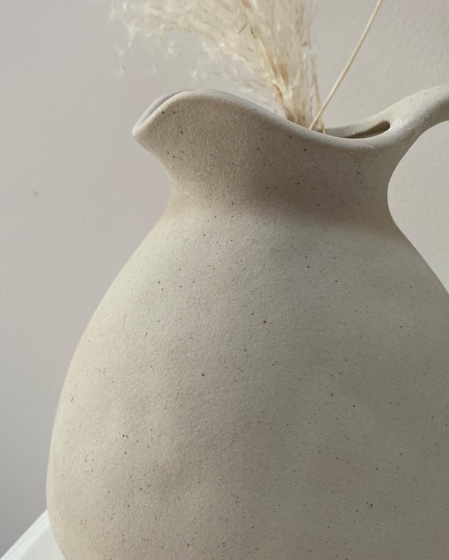 Jug Vase White With Brown Specs Matte Textured Finish, Earthy Jug