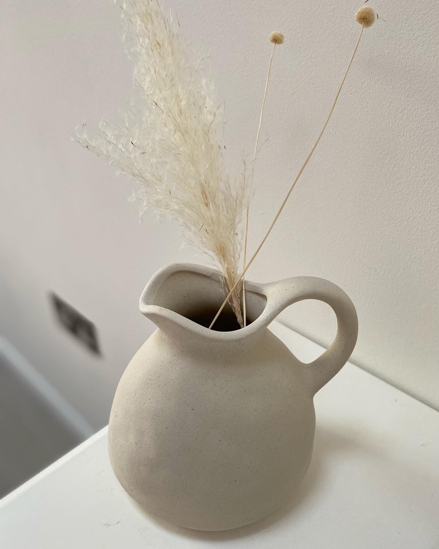 Jug Vase White With Brown Specs Matte Textured Finish, Earthy Jug