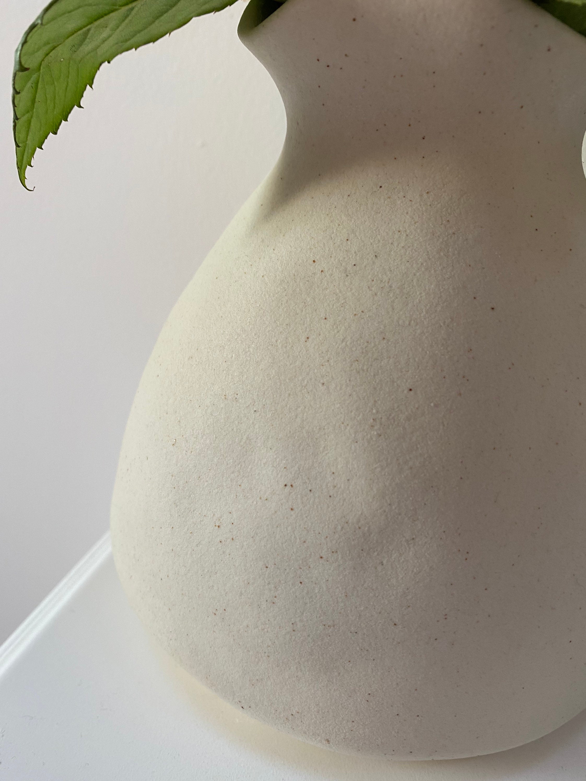 Jug Vase White With Brown Specs Matte Textured Finish, Earthy Jug