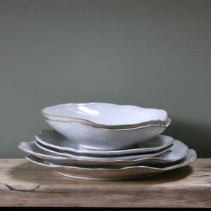 6 Piece Dinner Set white ceramic pottery set for 2 irregular neutral reactive glaze plates pasta bowl side plate set 10&quot; inch plate crockery