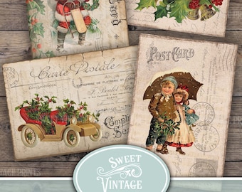 Nostalgic Christmas Postcards, Vintage Christmas Junk Journal Ephemera, Retro Holiday Postcards Printable