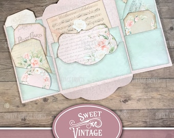 Vintage Rose Folio, Shabby Rose Folder, Geladen enveloprozen, roze folio, Rose Junk Journal, Roses Ephemera, Journal Kit, afdrukbare roos,