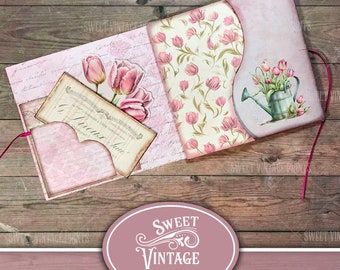 Folio Junk Journal Kit, Folio imprimable, Pink Tulip Folio, Flower Junk Journal Folio Kit, Digital Tulip Ephemera, vintage Flower Folio No. 2