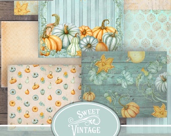 Autumn Pumpkins Digital Paper Pack, Autumn Junk Journal Papers, Pumpkin Journal Ephemera, Fall Junk Journal Paper Kit, Pumpkin Printables