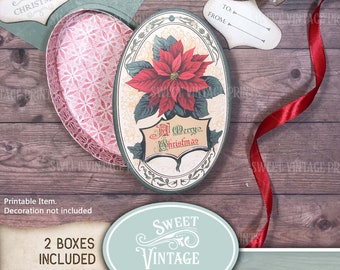 Printable DIY Christmas Gift Boxes, Poinsettia Digital Gift Cases, Holiday Gift Box Set, Christmas Gift Wrapping Kit, Box digital download