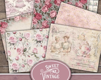 Junk Journal Tea Party, Vintage Tea Party Digital Paper Pack, Tea Time Digital Paper,  Tea Party Junk Journal Papers, Printable Teacup pdf