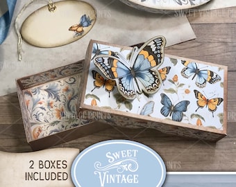 Printable Boxes Butterflies | Vintage Butterfly Gift Box Set | DIY Paper box digital download | Sweetvintageprints, btf