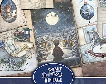 Christmas Junk Journal Folio Kit, Nacht vor Weihnachten druckbares Folio, DIY interaktive Weihnachtskarte, Urlaub druckbares Ephemera Digital