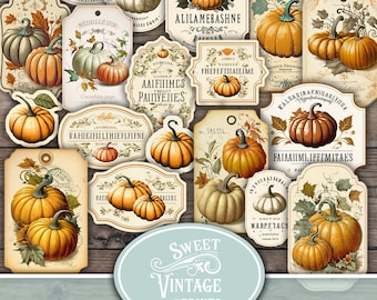 Pumpkin Ephemera Tags, Vintage Pumpkin Labels, Autumn Junk Journal Ephemera, Pumpkin Tags, Pumpkin Labels, Pumpkin printable pdf download