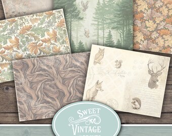 Woodland Printable Papers, Woodland Creatures Junk Journal, Forest Animals Digital Paper, Fall Junk Journal Paper, Woodland Creatures Paper