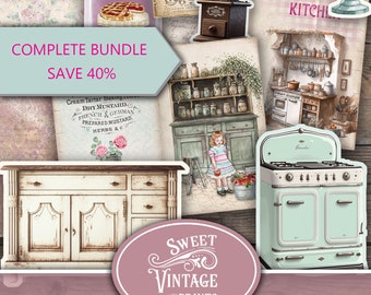 Cottage Kitchen Junk Journal BUNDLE, Vintage Kitchen Journal, Recipe Book Junk Journal, Farmhous Kitchen Ephemera, Farmhouse Kitchen Journal