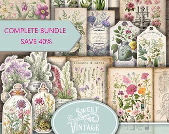 Wildflowers & Herbs Junk Journal Kit, Wildflower Junk Journal BUNDLE, Book of Botany Wildflower Herbs Junk Journal, Wildflower Ephemera, wfh