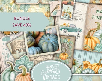 Autumn Pumpkins Junk Journal BUNDLE, Autumn Junk Journal,  Fall Junk Journal, Vintage Pumpkin Fall Papers, Autumn Ephemera, Autumn Printable