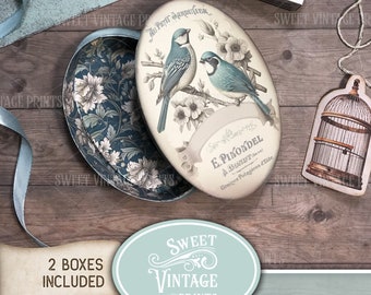 Box Set, Vintage Vogelboxen, DIY Geschenkbox Set, Vintage Box, Ephemera Journal Box, DIY Paper Box Kit, Papierbox digitaler Download vbd