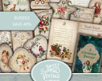 Nostalgic Christmas Junk Journal Kit, Printable Christmas Ephemera Digital Download, Vintage Christmas Scrapbooking Downloadable