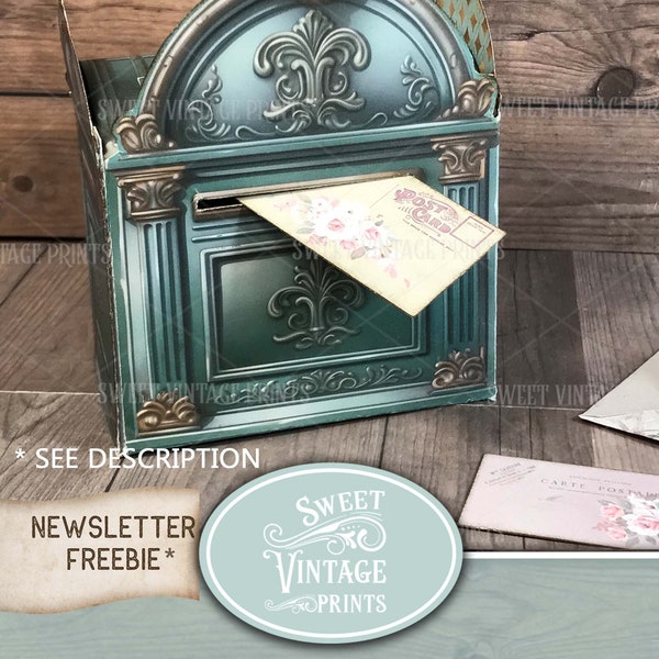 Printable Valentine's Mailbox, Vintage Letterbox, Mini Valentine Envelopes digital download, Newsletter FREEBIE