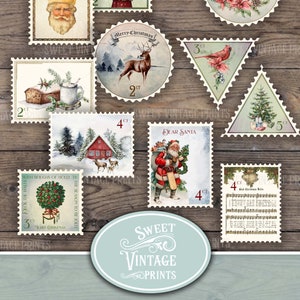 Efímeras navideñas imprimibles, sellos navideños falsos, descarga digital de álbumes de recortes navideños vintage