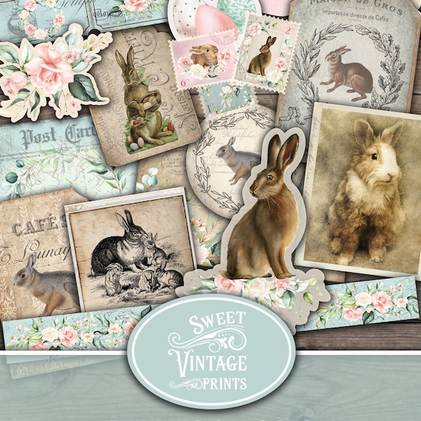 Rabbits & Roses Ephemera Pack, French Rabbits Junk Journal, Easter Ephemera, Easter Bunny Ephemera, French Rabbit Ephemera, bunny printables