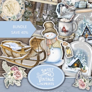 Winter Garten Junk Journal BUNDLE, Weihnachten druckbare Journal, Winter Ephemera Kit, Winter Garden Download Digital Kit