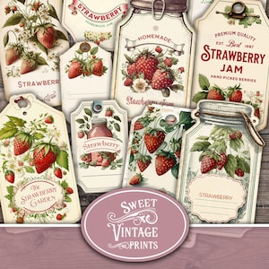 Vintage Strawberry Ephemera Tags, Strawberry Labels, Strawberry jam labels, Strawberry Junk Journal Ephemera, Strawberry printables,
